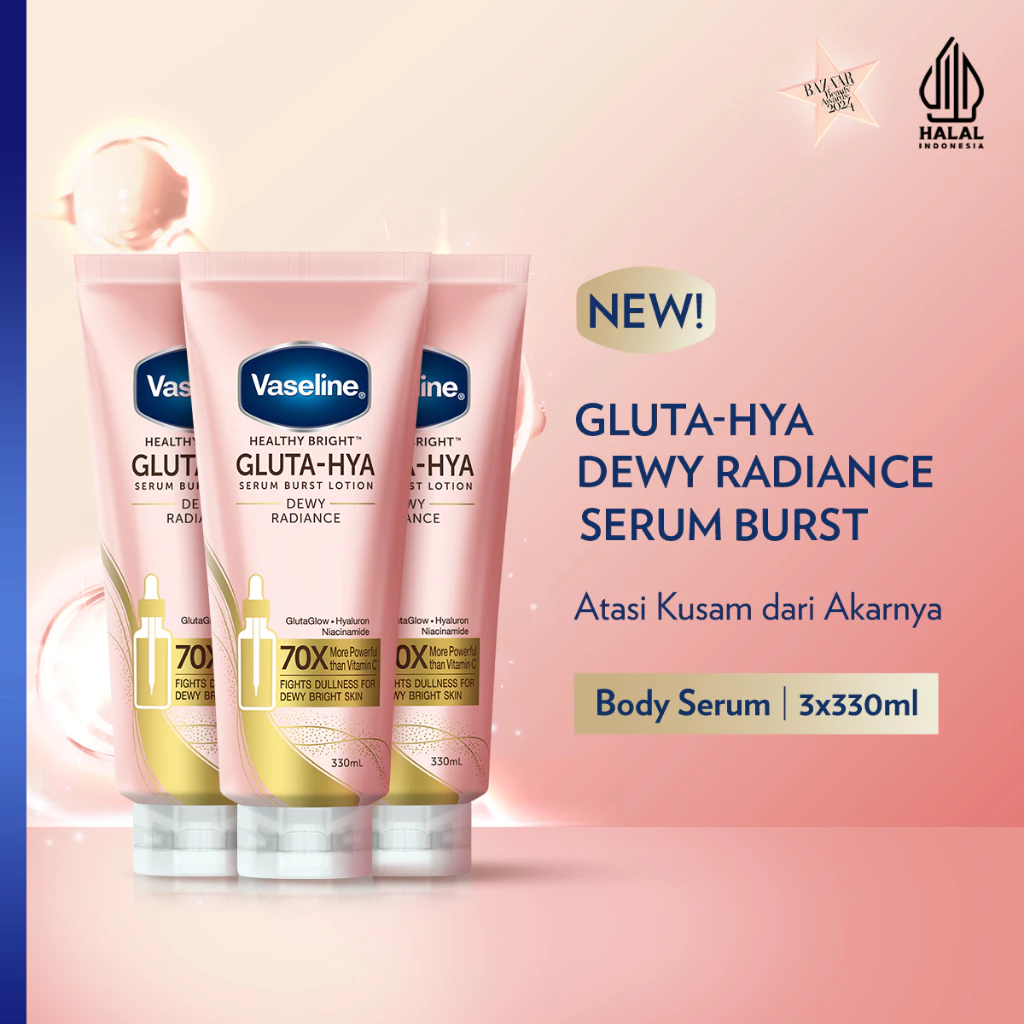 Vaseline Healthy Bright Gluta Hya Serum Lotion Dewy Radiance 330ml Triplepack