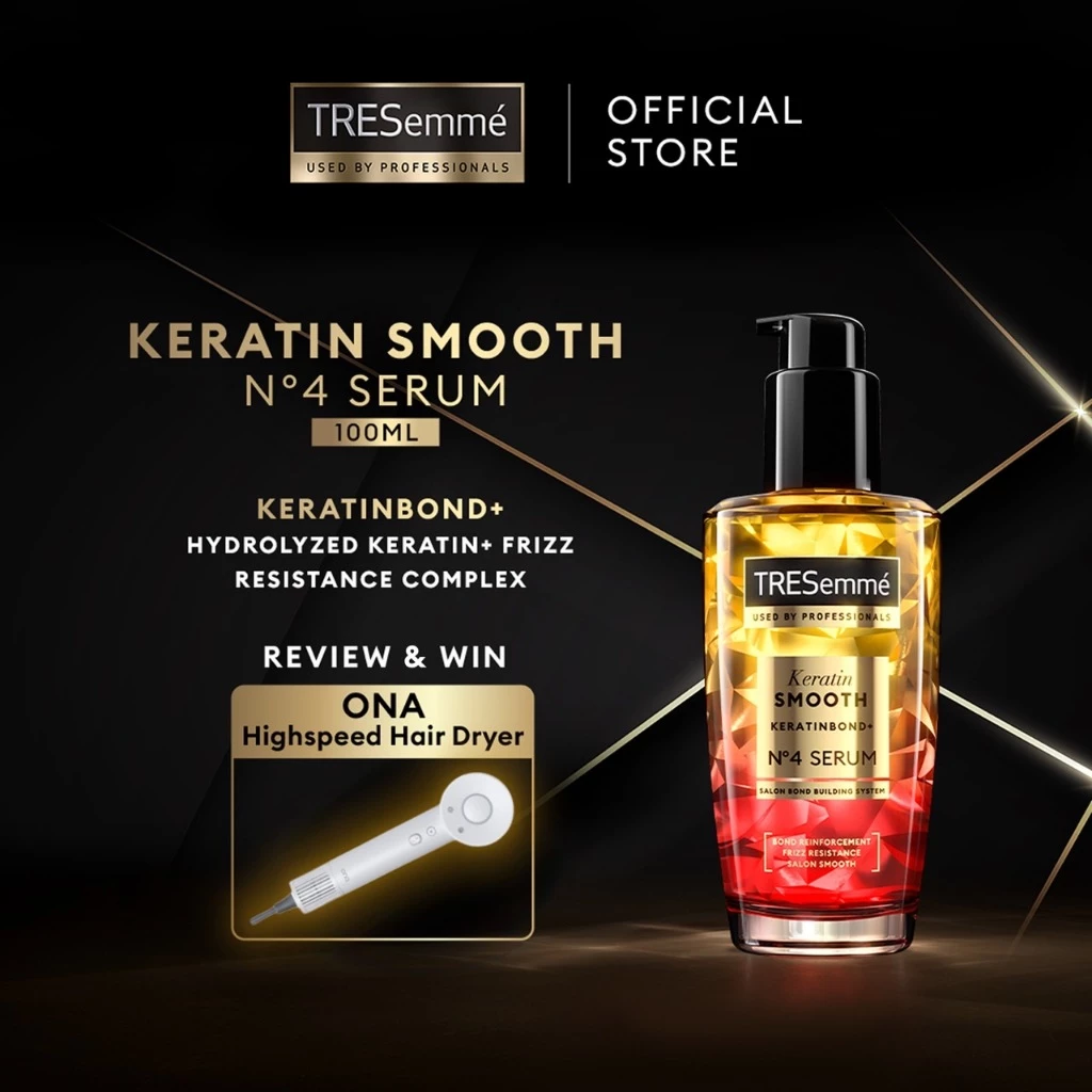 TRESemme Keratin Smooth Hair Serum (100ml) dengan Hydrolyzed KeratinBond+ FRIZZ RESISTANCE Complex Hair Oil Perawatan Rambut Lembut Ala Salon