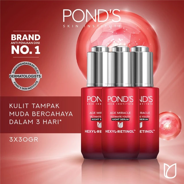PONDS AGE MIRACLE BRIGHTENING ULTIMATE NIGHT SERUM HEXYL RETINOL 30gr x3