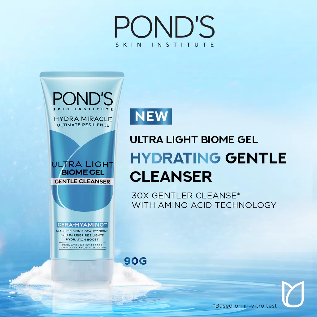 PONDS HYDRA MIRACLE ULTRA LIGHT BIOME GEL GENTLE CLEANSER - HYDRATING FACIAL WASH 90GR
