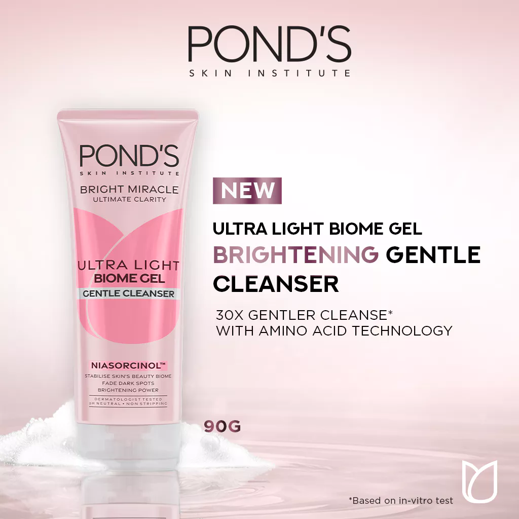 PONDS BRIGHT MIRACLE ULTRA LIGHT BIOME GEL GENTLE CLEANSER - BRIGHTENING FACIAL WASH 90GR