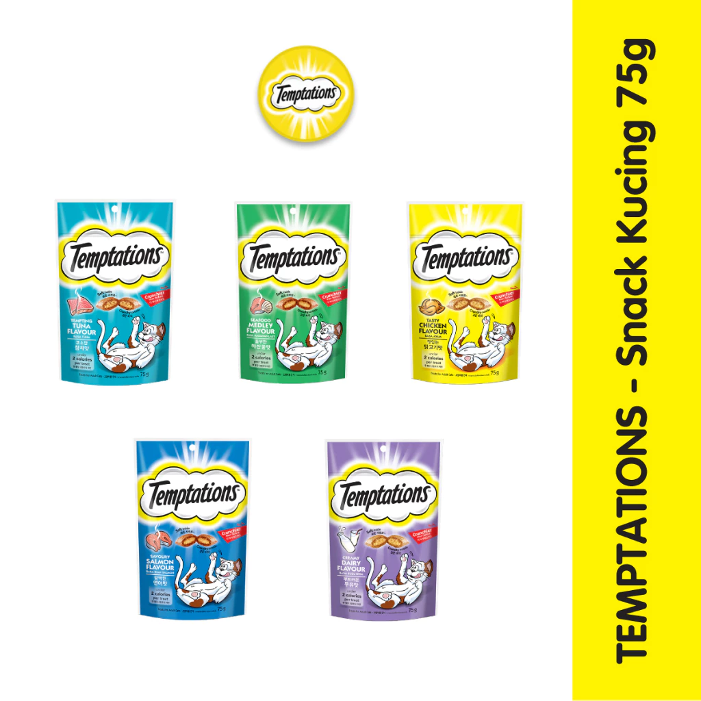 TEMPTATIONS Snack Kucing Kering Berbagai Pilihan Rasa 75g