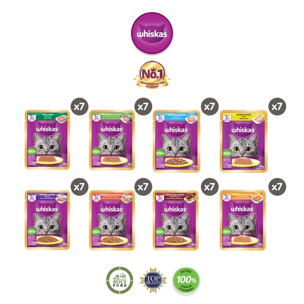 Whiskas Makanan Kucing Basah Pouch 80 gr - Isi 7