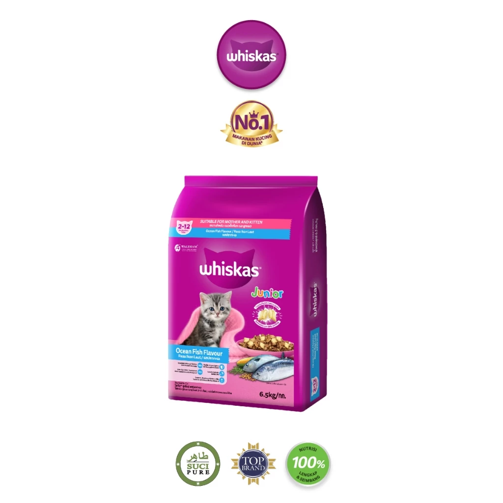 WHISKAS Makanan Kering untuk Anak Kucing Rasa Ikan Laut 6.5kg