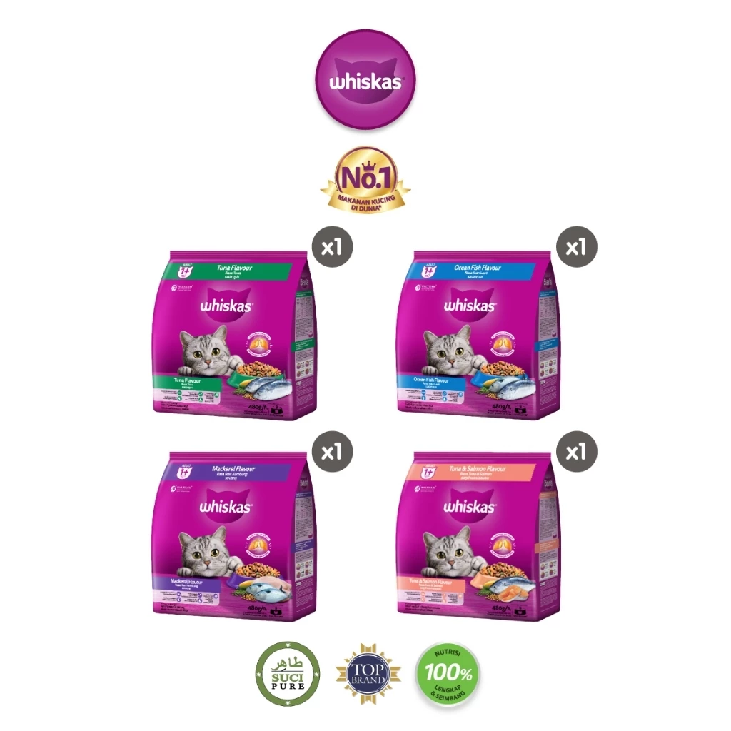 WHISKAS Makanan Kering untuk Kucing Dewasa Pilih Rasa 480gr