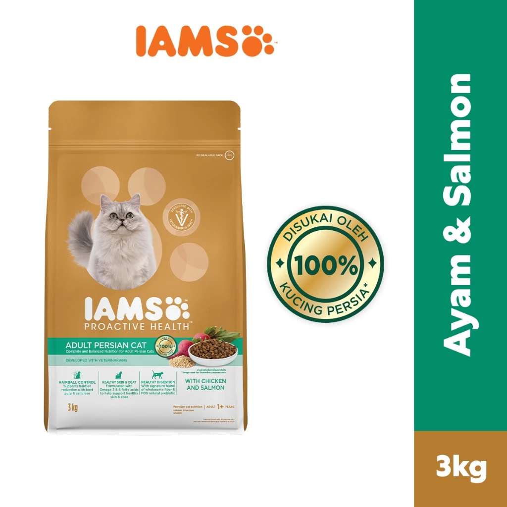 IAMS Proactive Health Makanan Kucing Persia Rasa Ayam Salmon 3 kg