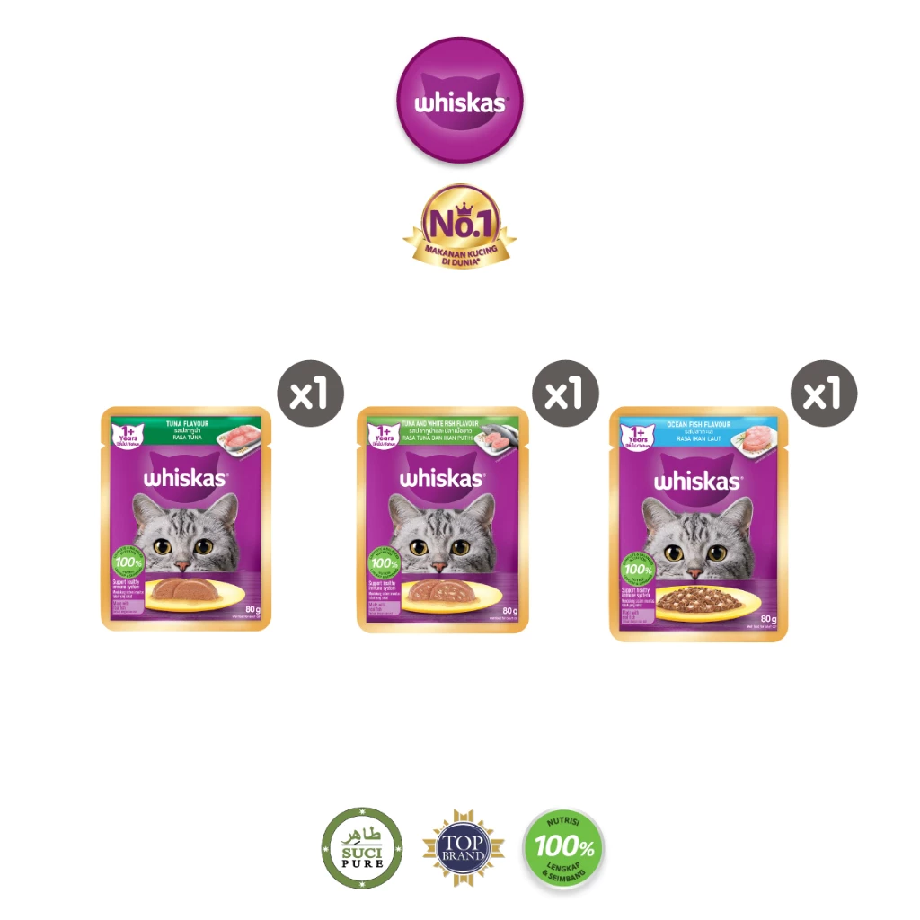 Whiskas Makanan Kucing Basah Pouch Multivariant 80 gr - Isi 3