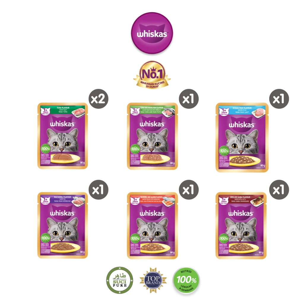 Whiskas Makanan Kucing Basah Pouch Multivariant 80 gr - Isi 7
