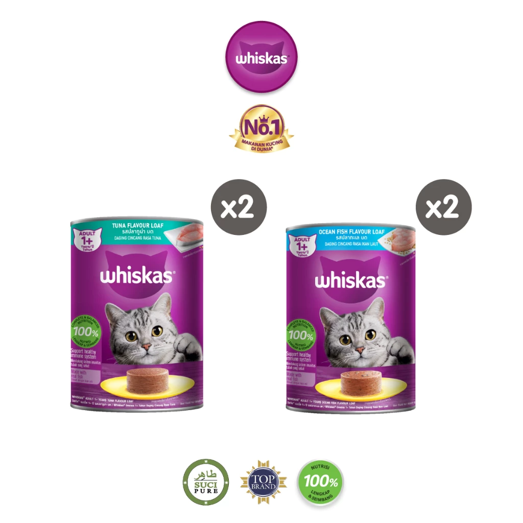 WHISKAS Kaleng Makanan Kucing Basah Pilih Rasa 400gr Isi 2