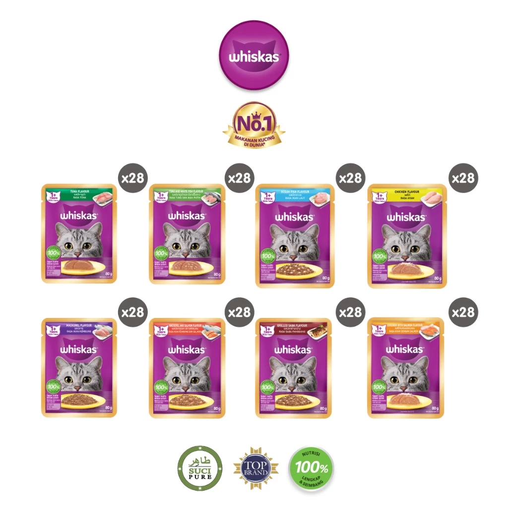 Whiskas Makanan Kucing Basah Pouch 80 gr - Isi 28
