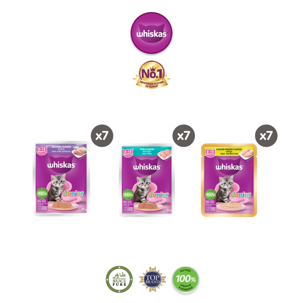 Whiskas Junior Makanan Anak Kucing Basah Pouch 80gr - Isi 7