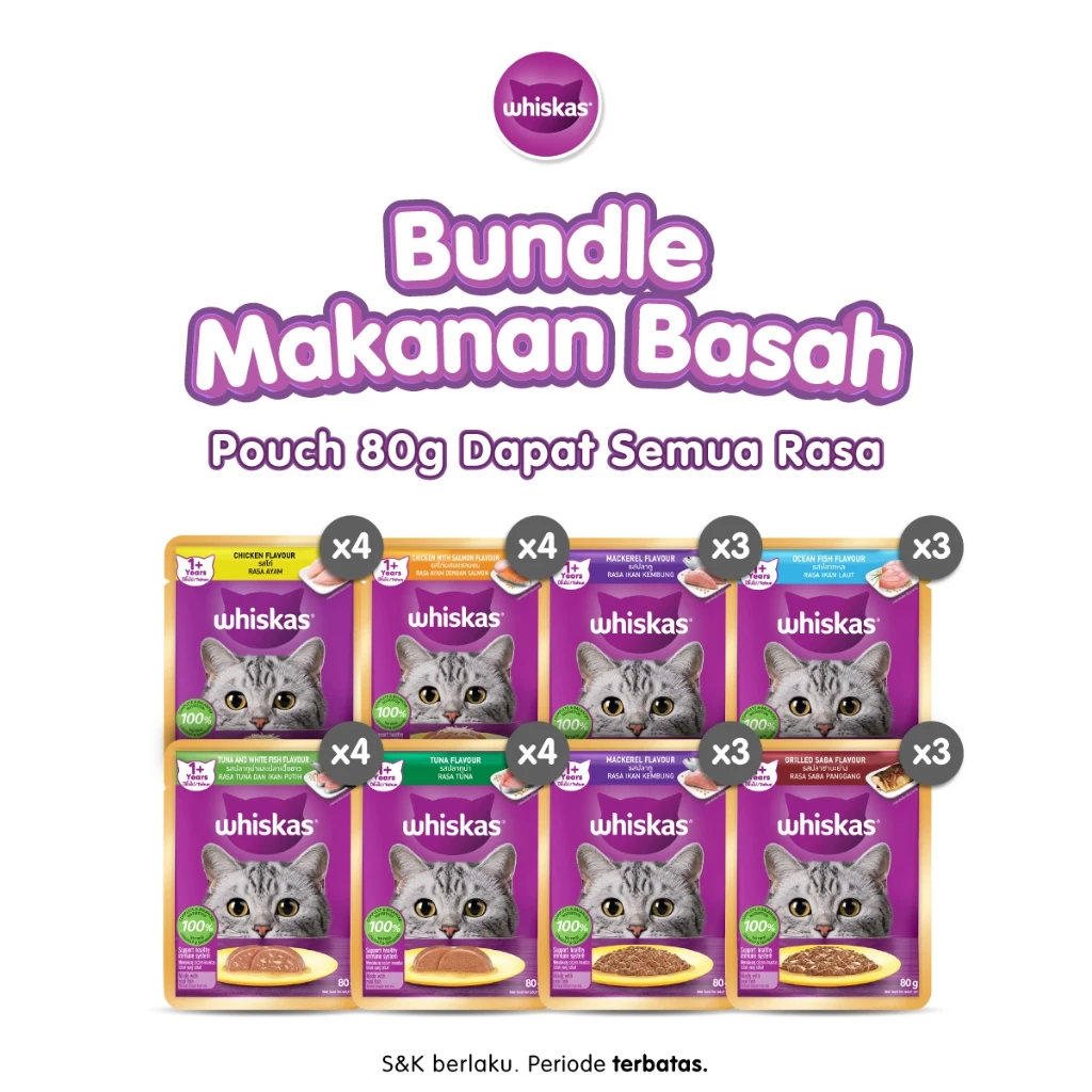 Whiskas Makanan Kucing Basah Pouch Multivariant Semua Rasa 80 gr - Isi 28