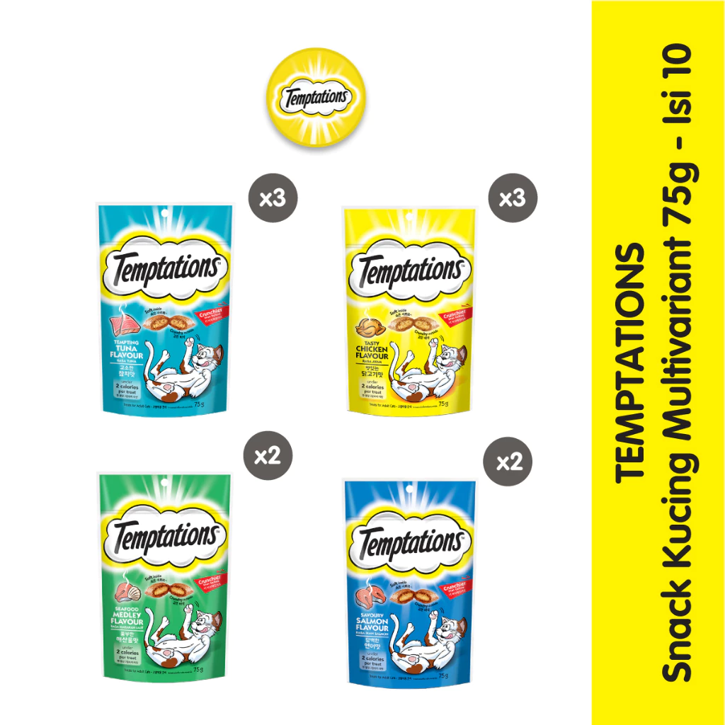 Temptations Snack Kucing Multivariant 75 gr - Isi 10