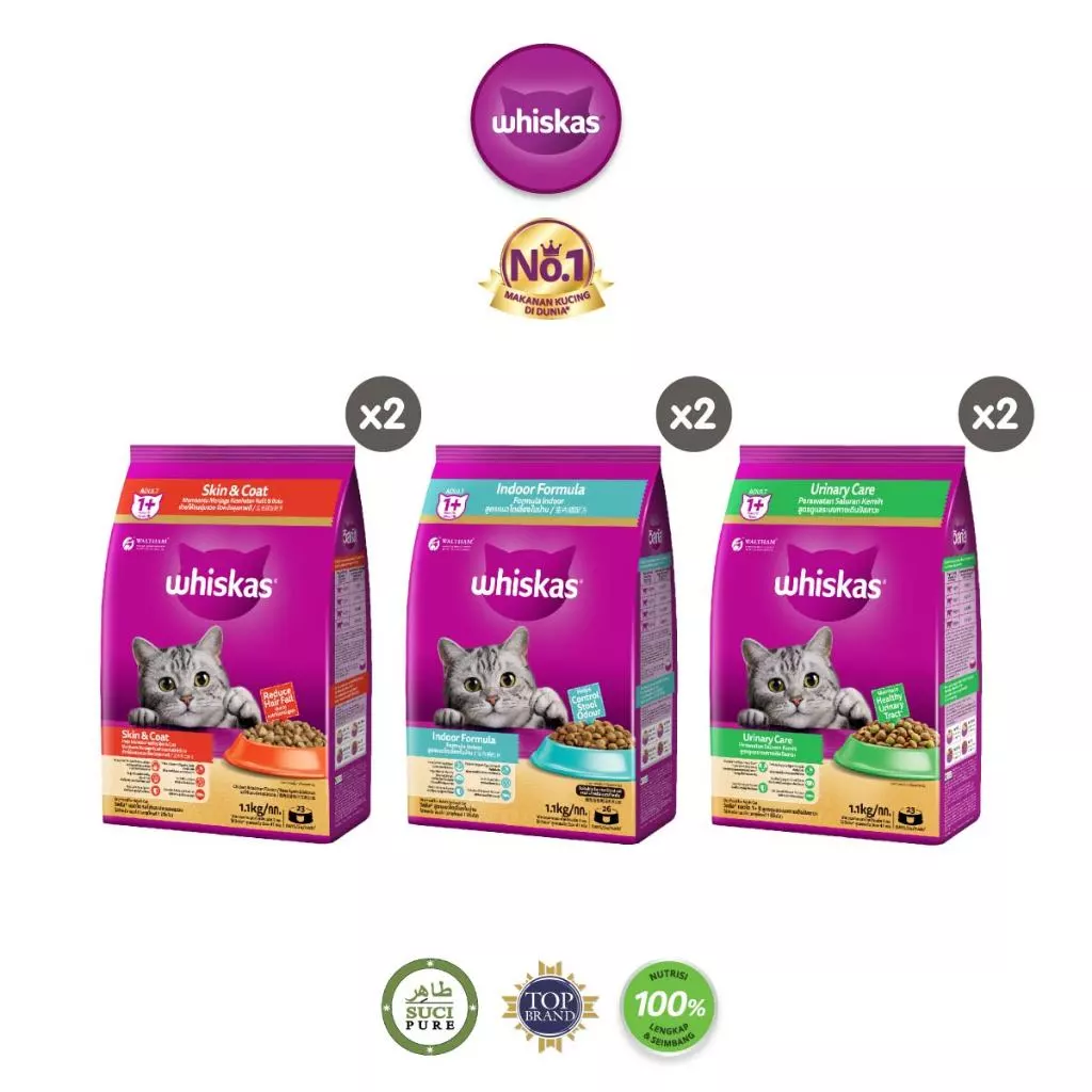 Whiskas Fungsional Makanan Kucing Kering Pilih Varian 1.1kg 2 Pack