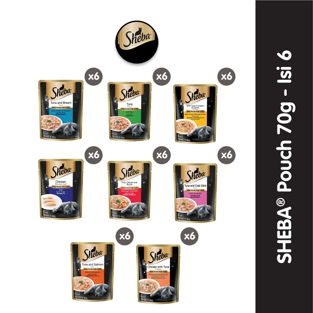 SHEBA Pouch Makanan Kucing Basah Dewasa Premium 70g 6 Pack