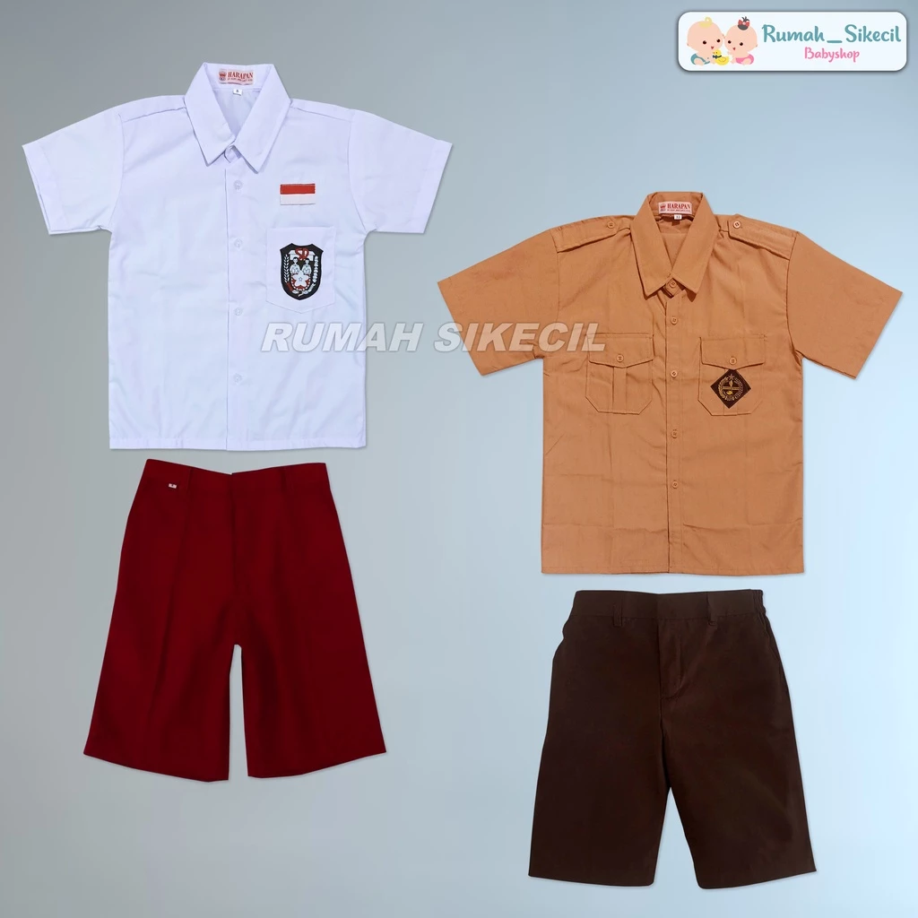 Seragam SD Merah Putih Pramuka Anak Sekolah Lengan Pendek 1 Stel Atasan & Bawahan / Setelan Seragam Sekolah SD Merah Putih Laki Pendek / Setelan Super Lengkap Seragam Sekolah SD Merah Putih Pendek Laki-Laki Kelas 1-6 / Seragam SD Merah Putih Laki Pendek