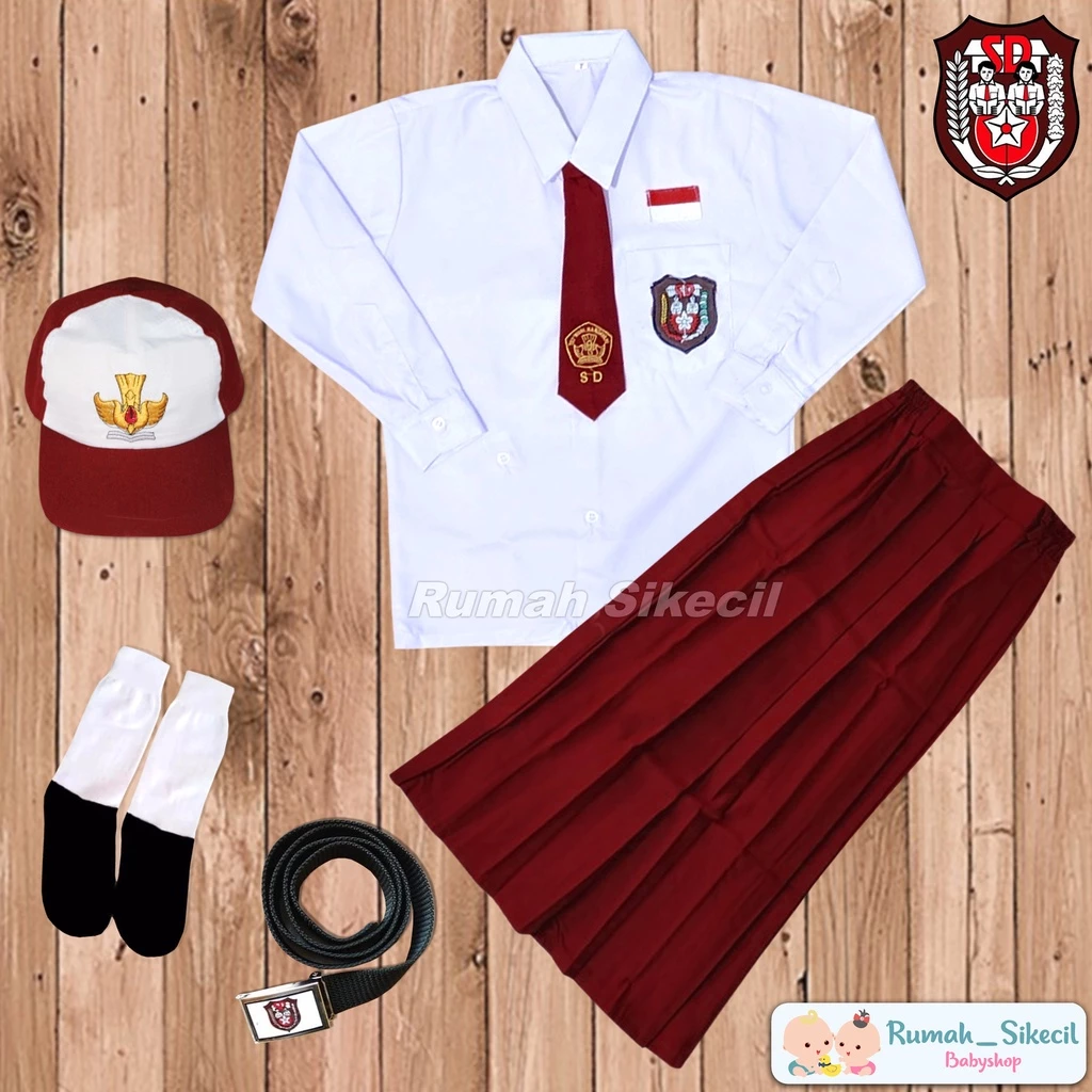 Seragam Sekolah SD Setelan Merah Putih Lengan Panjang Perempuan Kelas 1 2 3 4 5 6 SD / Setelan Super Lengkap Seragam Sekolah SD Merah Putih Lengan Panjang Perempuan Kelas 1-6 SD / Set Seragam Merah Putih SD Perempuan Panjang
