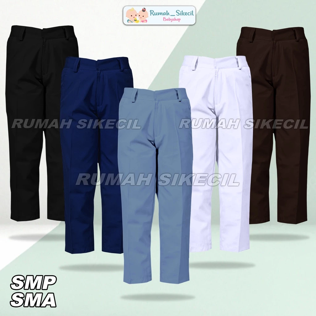 Seragam Sekolah Celana Panjang Formal SMP SMA Warna Biru Abu Coklat Hitam Putih Seragam Sekolah SMP SMA