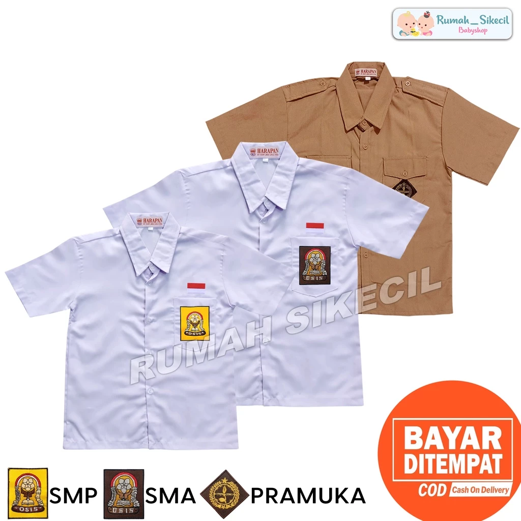 Baju Seragam Sekolah SMP SMA Pramuka Kemeja Putih Lengan PENDEK Putih Coklat