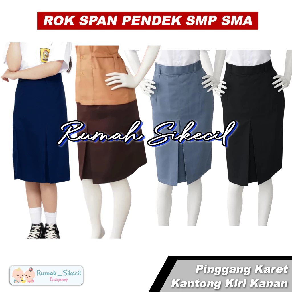 Seragam Sekolah Rok Pendek Span SMP SMA Biru Abu Coklat Hitam