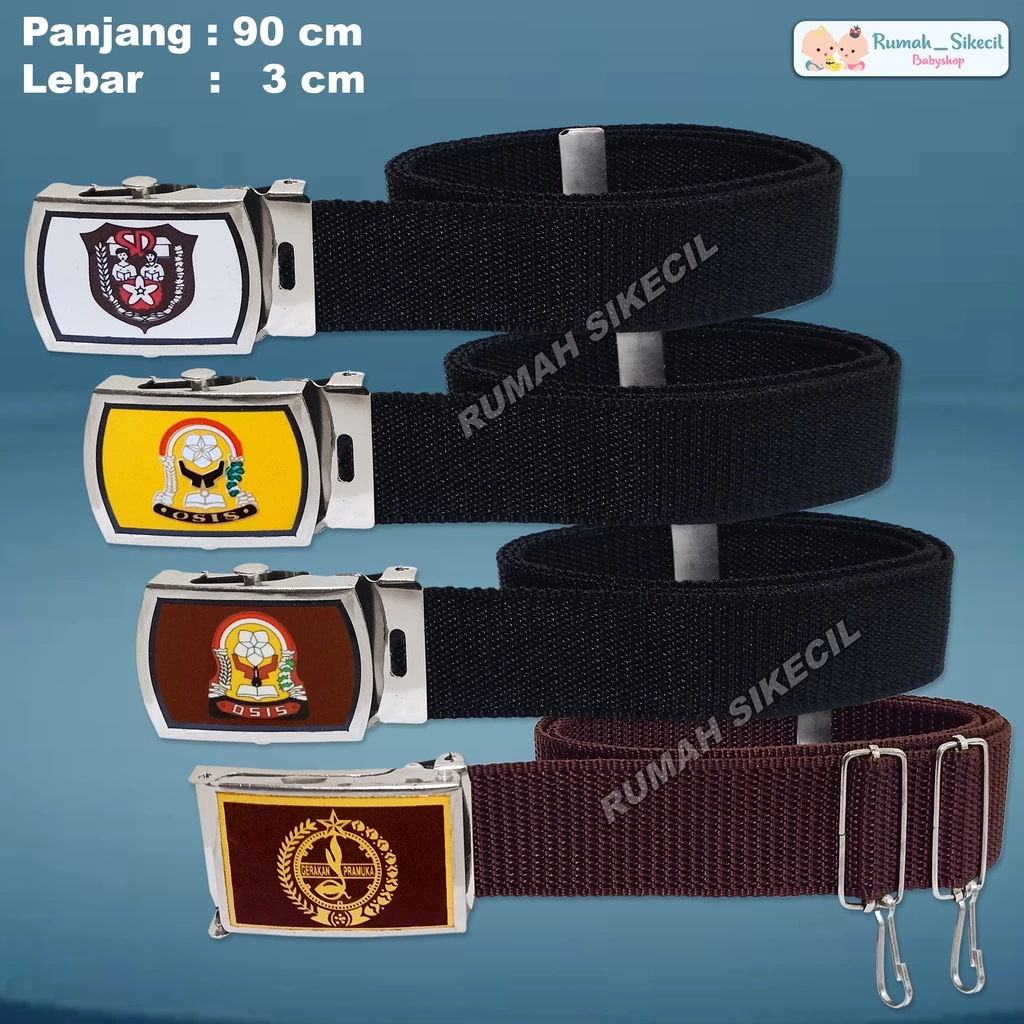 Gesper Ikat Pinggang Sabuk Logo OSIS SD SMP SMA SMK Pramuka Laki Perempuan Bahan Polyester Panjang Kepala Besi High Quality Murah