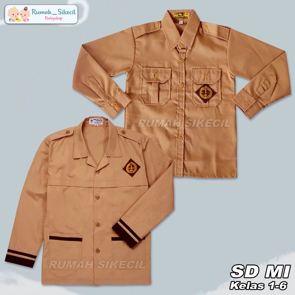 Seragam Sekolah SD Baju Sekolah Seragam Pramuka Laki Panjang / Seragam Sekolah Baju Pramuka Panjang SD Bahan Oxford / Baju Seragam Pramuka SD Laki-Laki Lengan Panjang List Garis Polet Siaga