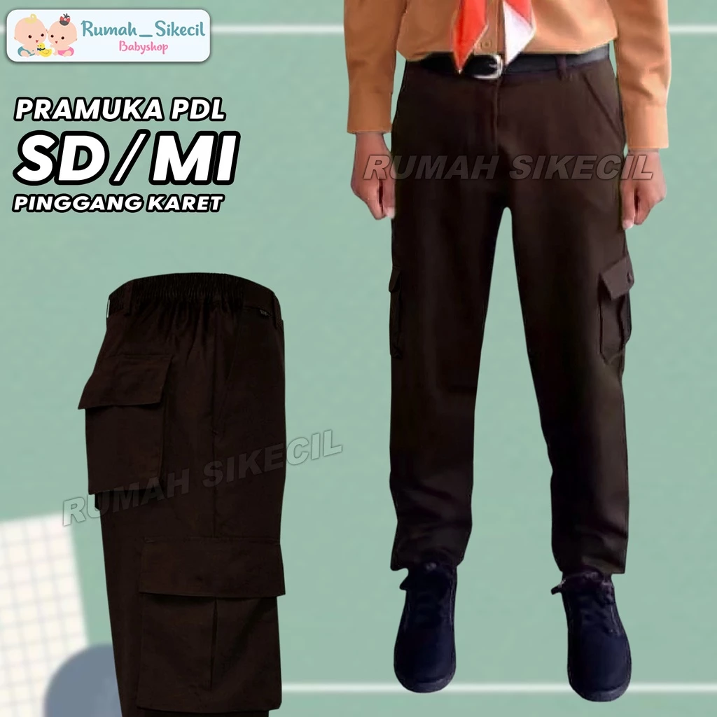 Seragam Sekolah Celana Pramuka PDL Cargo Saku 6 SD Pinggang Karet Seragam SD Celana Panjang Anak Laki Laki