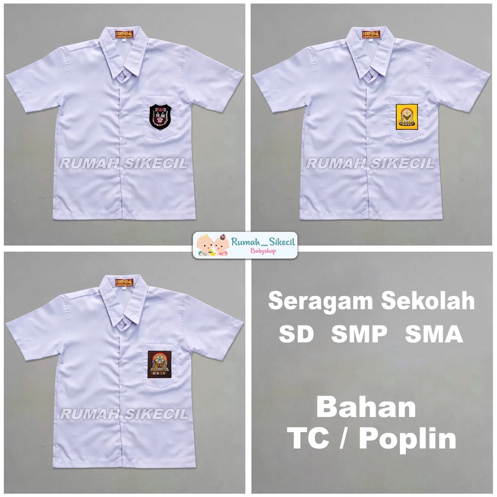 Seragam SD SMP SMA Hem Putih Pendek Seragam Sekolah Kemeja Pendek SD SMP SMA