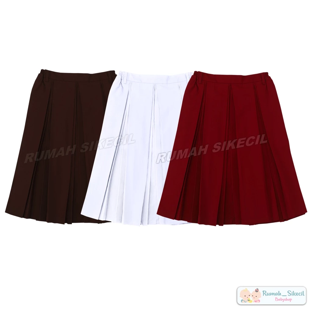 Rok Rempel Pendek Sekolah SD Warna Coklat Putih Merah
