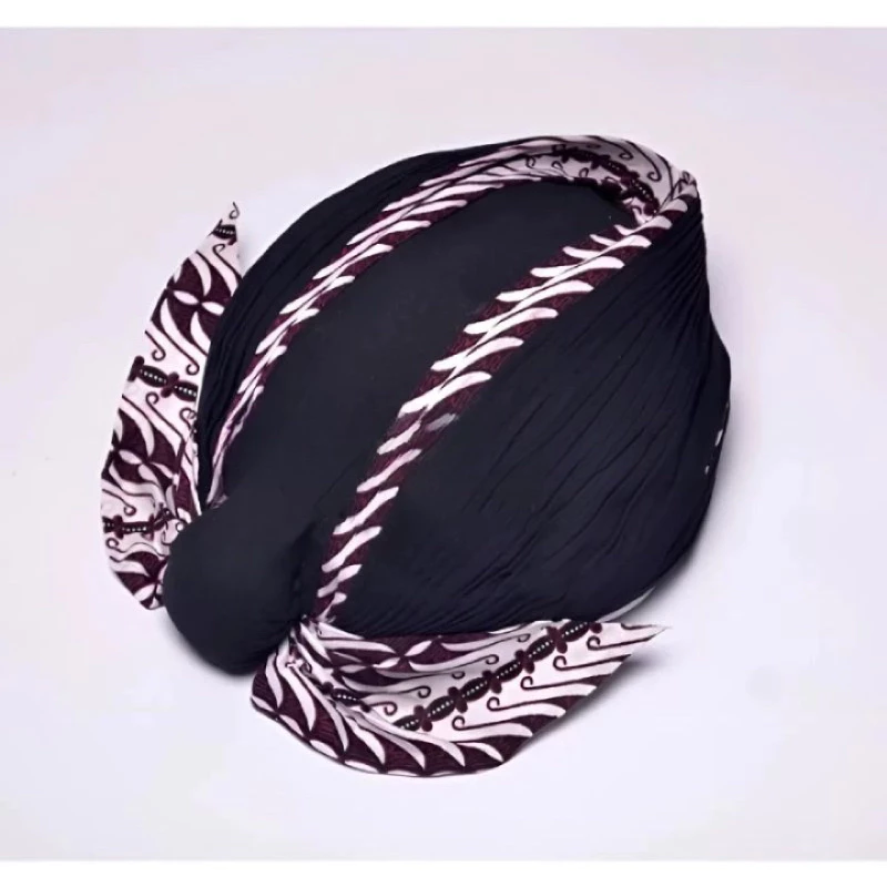Blangkon jogja dewasa lipat motif samurai putih ekor pendek/jebeh || blangkon lipat hitam