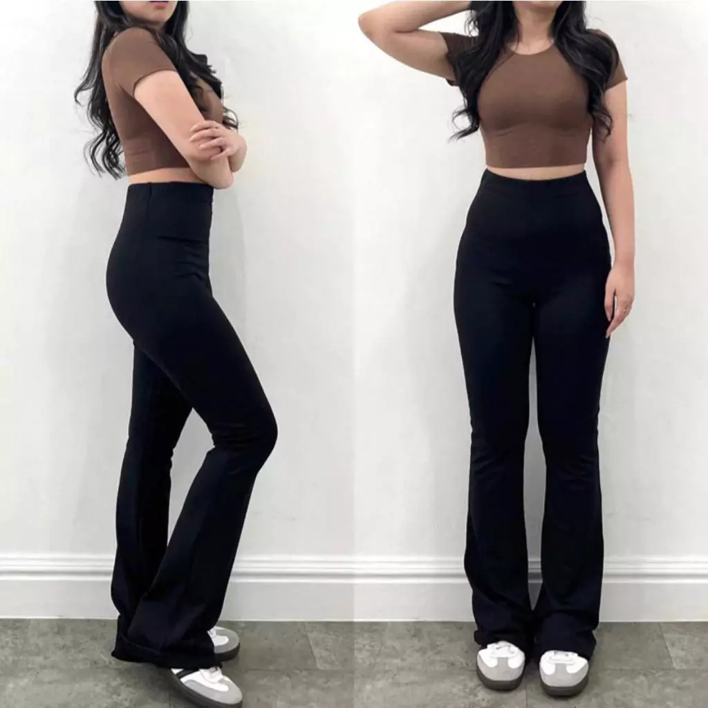 Flare Pants Highwaist Cutbray Scuba Premium Elastis