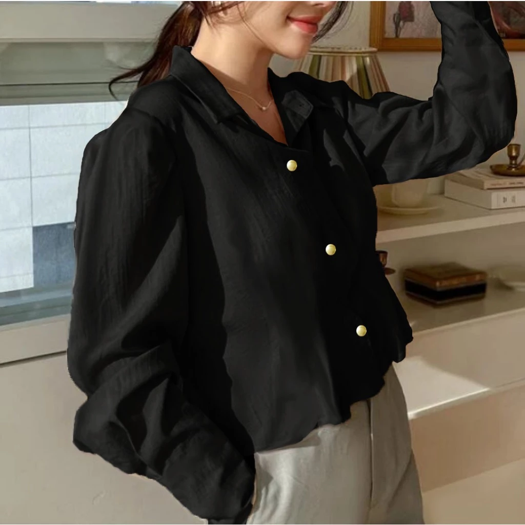 Atasan kemeja blouse wanita tangan panjang shimmer korea style 973