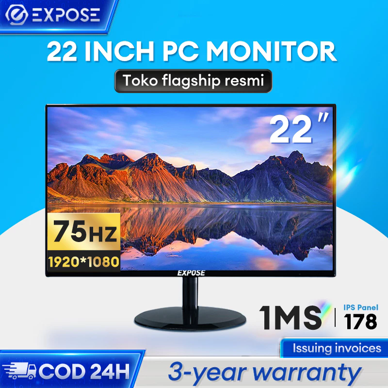 Monitor PC monitor 22 inch Tampilan Layar HD , 1080P, 22 Inci Monitor Kantor, Pemantau Komputer