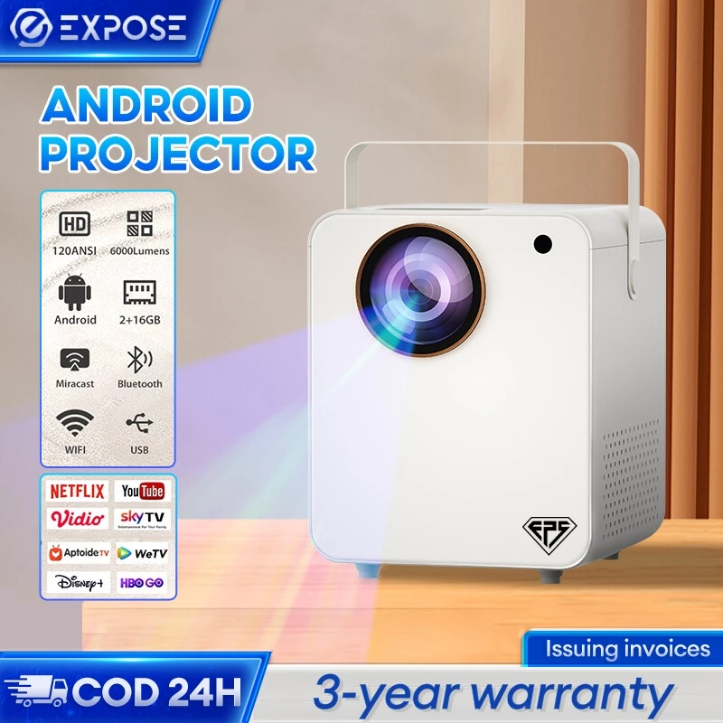 T2 Proyektor Android 1080P Smart Projector 6000 Lumen Android 10.0 Ram 2G Rom 16G Proyektor Home