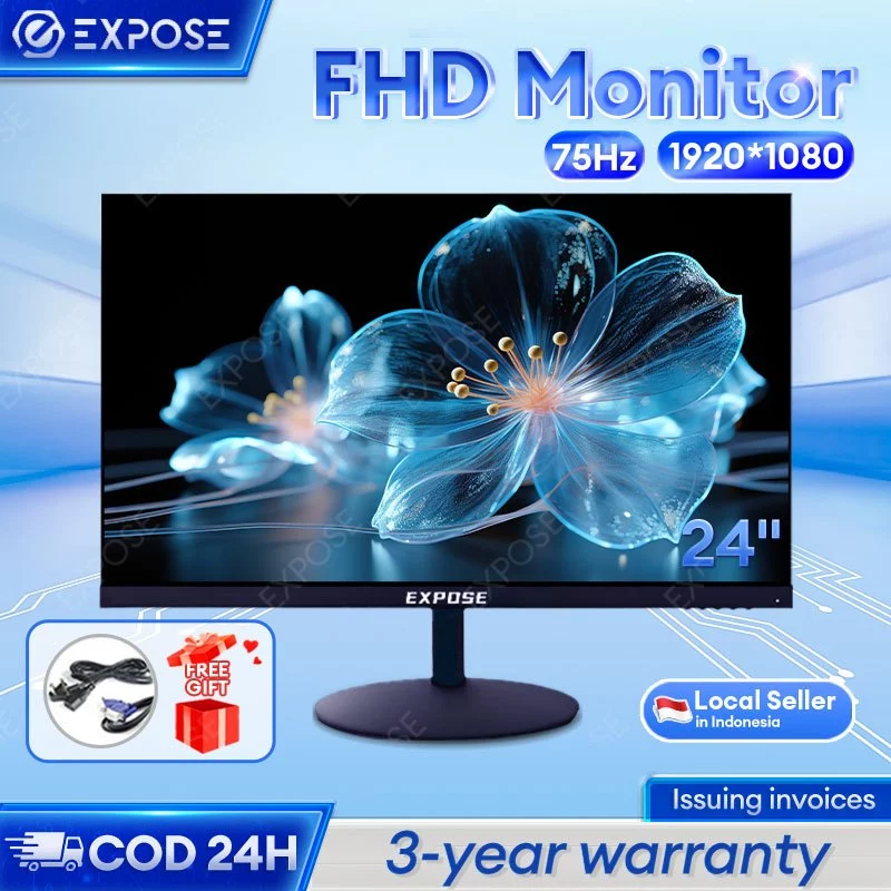 Monitor PC Monitor 24 inch FHD Monitor IPS Panel 178° 75 Hz 1920*1080p HDMI+VGA Resmi 3 Tahun
