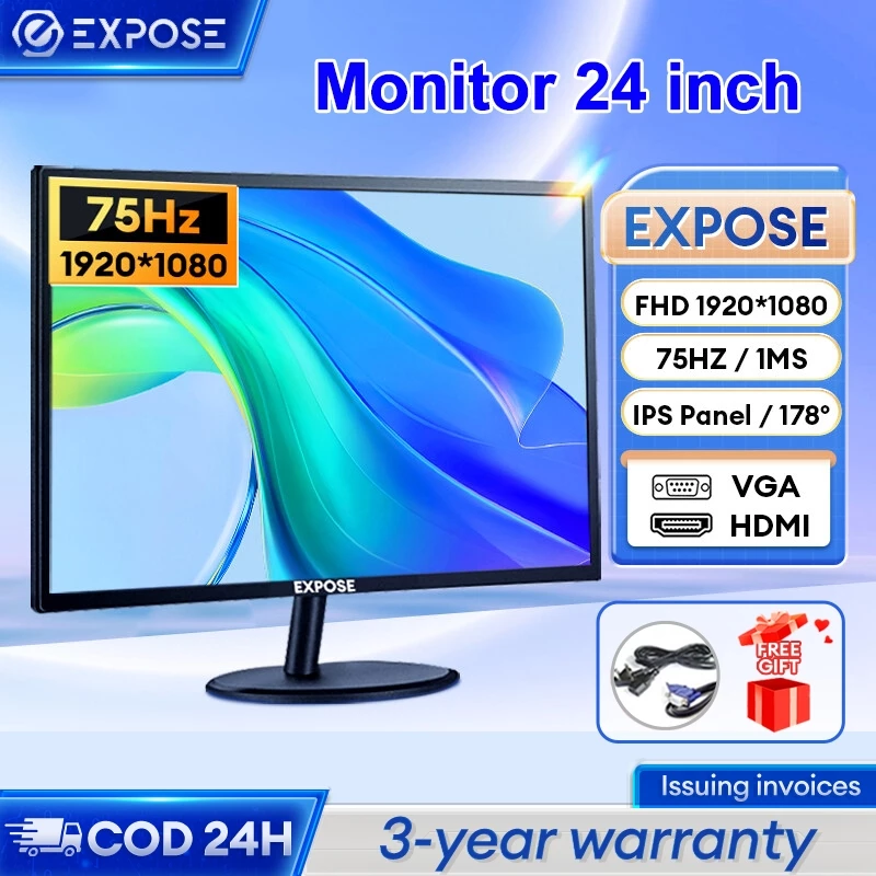 Monitor 24 inch Monitor PC Monitor Gaming 24 inch Panel IPS 75hz Full HD HDMI/VGA 1M/S 2025 Latest
