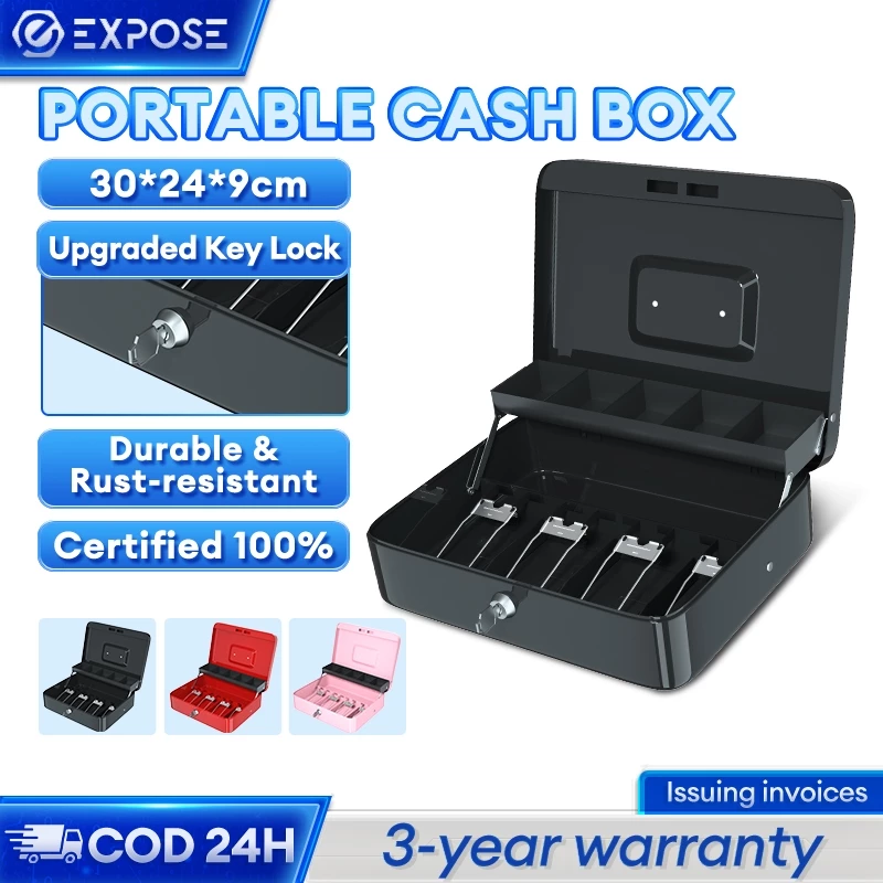 Kotak Uang Portable Cash Box Money Box Safety With Lock Security Compartment/Drawer Secret Metal
