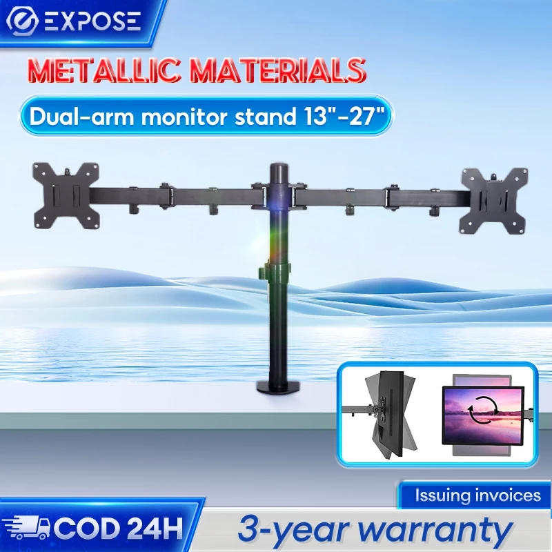 TV Bracket Monitor Multi-Direction Dual Arms Monitor Stand Laptop Stand With Tray (10kg/17""-27"")

